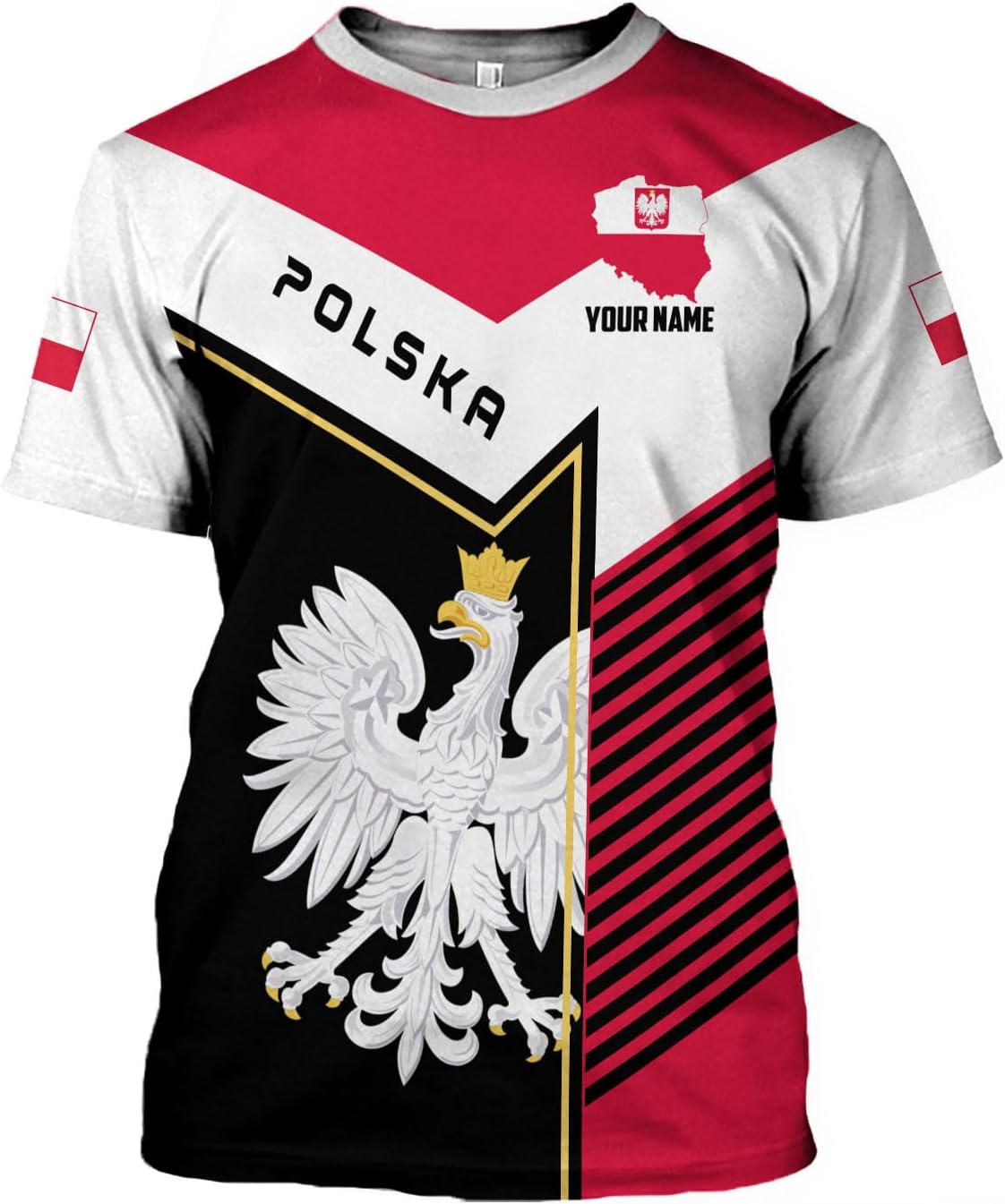 MoonArt Personalized Name Poland Shirt 3D, Poland Pride Shirts, Retro-Feel Polish Eagle Polska Unisex T-Shirt Polish Eagle