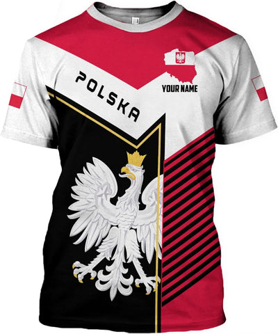 MoonArt Personalized Name Poland Shirt 3D, Poland Pride Shirts, Retro-Feel Polish Eagle Polska Unisex T-Shirt Polish Eagle
