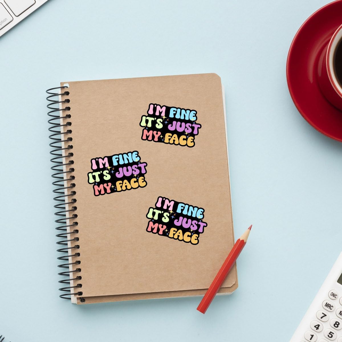 (3pcs) I'm Fine It's Just My Face Sticker, Funny Quotes Saying Sticker Die-Cut Waterproof Vinyl Sticker Laptop Water Bottle Window Phone Helmet