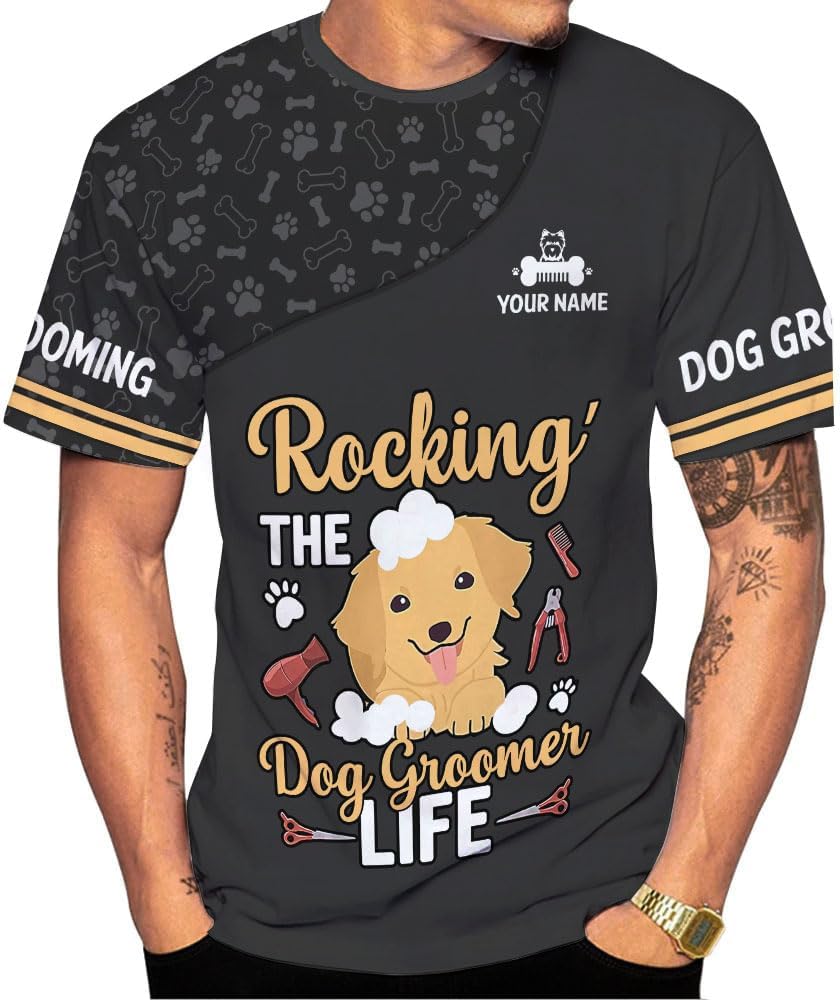 Mostprints Personalized Name Dog Groomer Shirt 3D, Funny Dog Groomer Apparel Shirts, Dog Groomer Gifts for Men and Women
