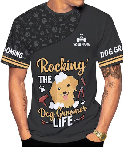 Mostprints Personalized Name Dog Groomer Shirt 3D, Funny Dog Groomer Apparel Shirts, Dog Groomer Gifts for Men and Women