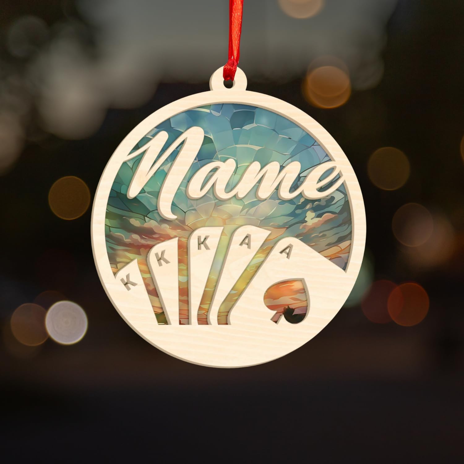 Personalized Poker Christmas Suncatcher Wood Ornament 2024, Poker Ornament, Sport Keepsake Present, Playing Cards Deck Wood Game Ornaments, Poker Aces Cards Chips Gambling Ornament (Poker 5)