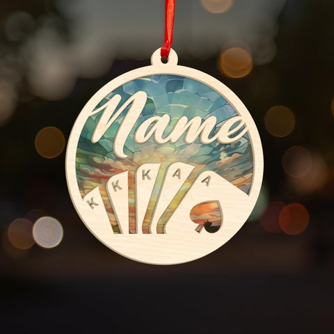 Personalized Poker Christmas Suncatcher Wood Ornament 2024, Poker Ornament, Sport Keepsake Present, Playing Cards Deck Wood Game Ornaments, Poker Aces Cards Chips Gambling Ornament (Poker 5)