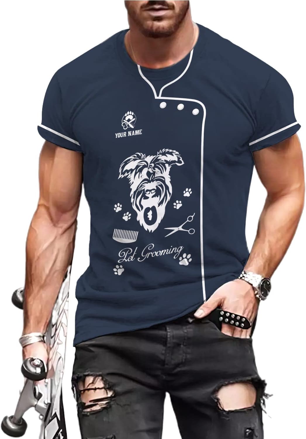 RoyalBro Personalized Dog Groomer Shirt Custom Dog Cat Grooming Stylish Shirts Groomers Tshirts Groomer Tshirt Men & Women (Style 8) Multicolor