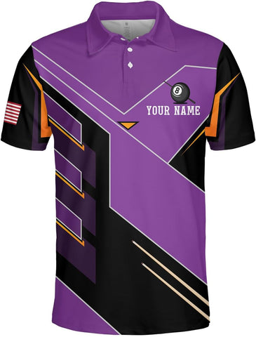 MoonArt Personalized Billiard Polo Shirts, Billiards Shirts for Men, Pool Shirts, 3D Billiards 8 Ball Pool, Billiard Team