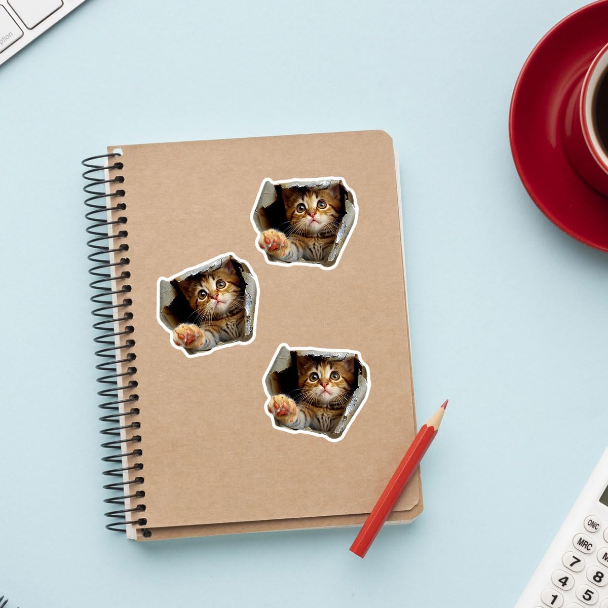 (3pcs) Cat Wall Sticker, Peeking Cat Sticker for Wall, 3D Wall Stickers, Self Adhesive Wall Mural, Tabby Cat Decals - Vinyl Stickers 3 Inches for Laptop Water Bottle Phone Car Window Helmet (Cat 1)