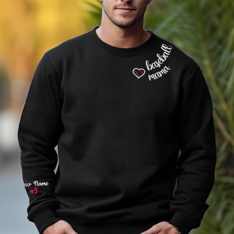 Intenprints Personalized Baseball Mom Embroidered Sweatshirt Customized Baseball Shirt Baseball Sweatshirts for Women and Men