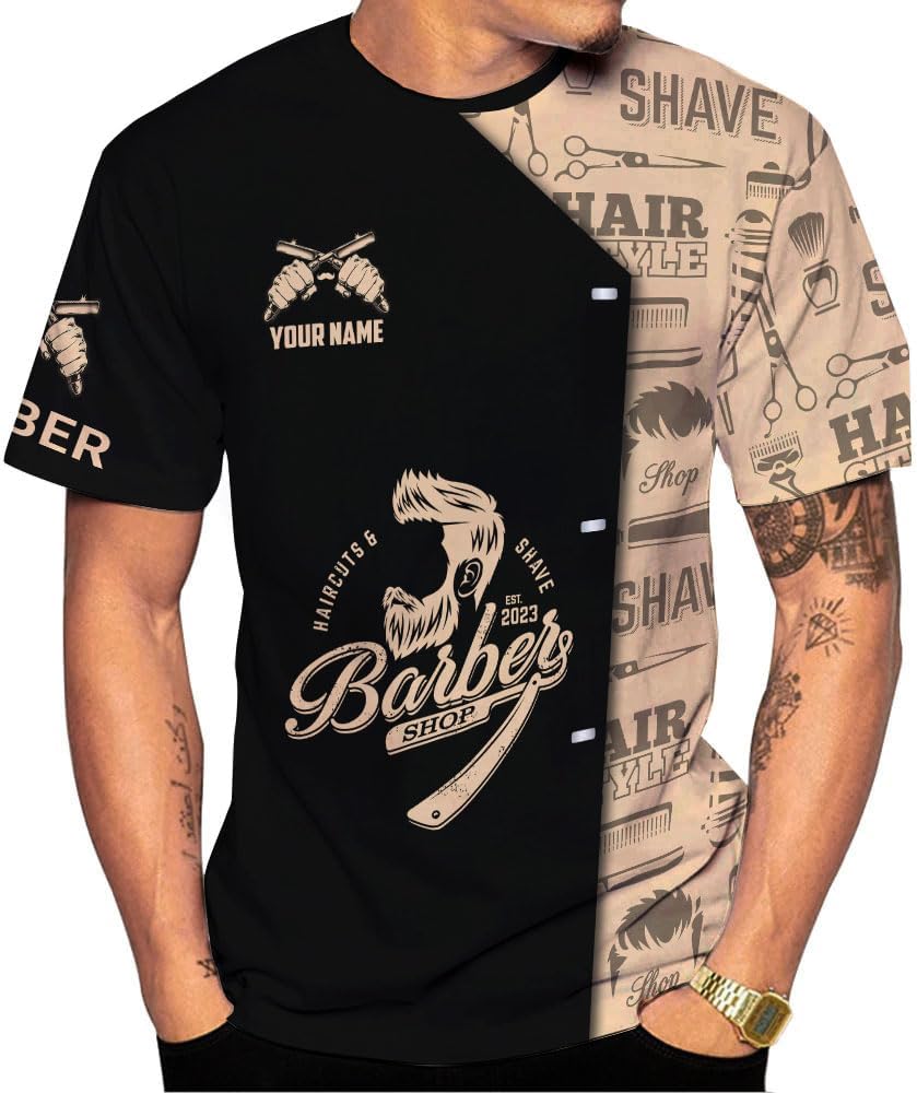 Personalized Name Barber 3D All Over Printed Shirts for Men & Women, Hair Stylist Shirt Gift for Barbershop