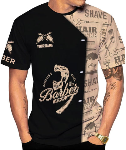 Personalized Name Barber 3D All Over Printed Shirts for Men & Women, Hair Stylist Shirt Gift for Barbershop