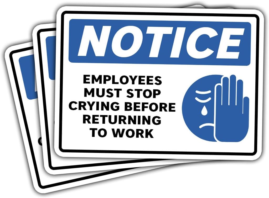 (3pcs) Employees Must Stop Crying Before Returning to Work Sticker, Employees Work Sticker, Workplace Crying Sticker Die-Cut Waterproof Vinyl Sticker Laptop Water Bottle Window Phone (Employee 2)