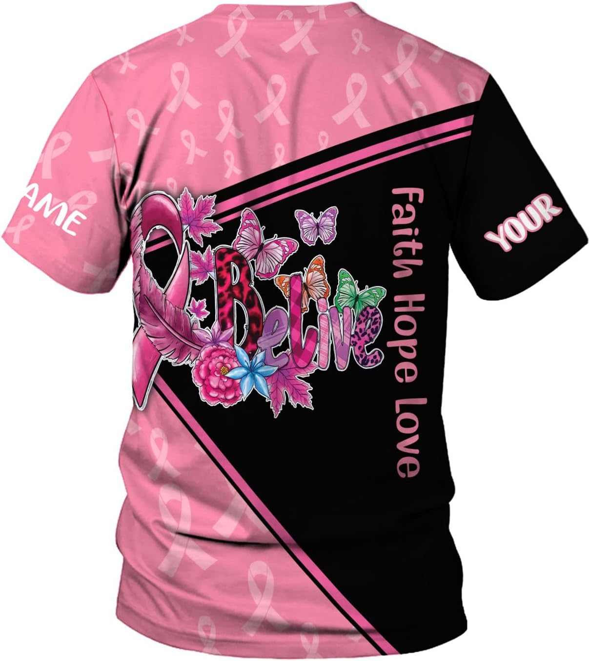 Mostprints Personalized Name Breast Cancer Shirts for Women 3D, Breast Cancer Shirt, Breast Cancer Gifts for Women S-5XL