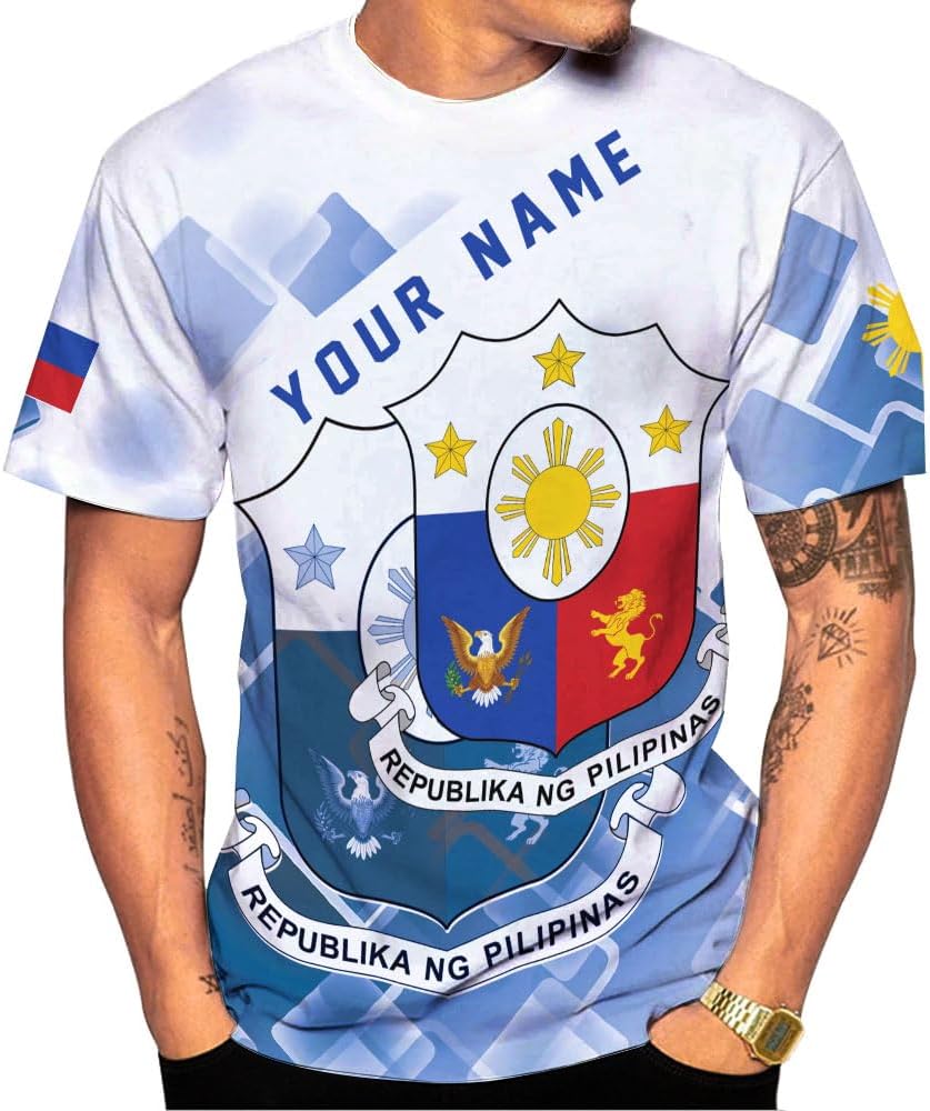 Mostprints Personalized Name Philippines Shirts 3D, Filipino Flag Pride Shirt Philippines Shirt Flag Tshirt for Men Women S-5XL