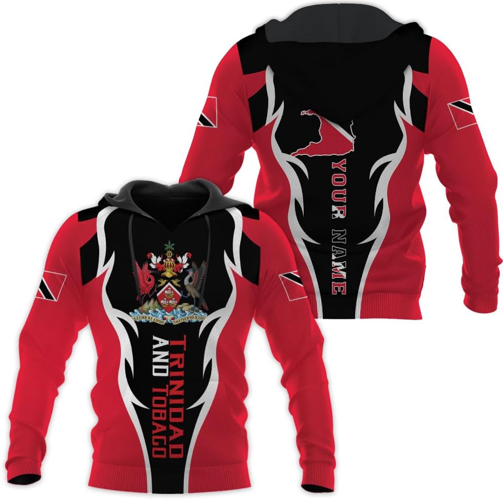 Vybonz Personalized Trinidad & Tobago Hoodie 3D Trinidad and Tobago Coat of Arms Flag Sweatshirt Trinidad Pride Zip Hoodie