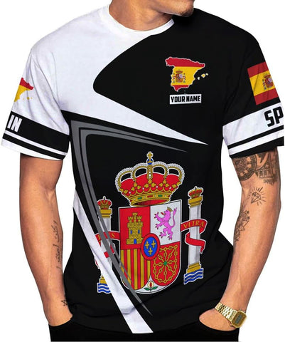 MoonArt Personalized Spain Shirt Custom Spain Espana Flag Shirts for Men and Women, Spain Spanish Pride