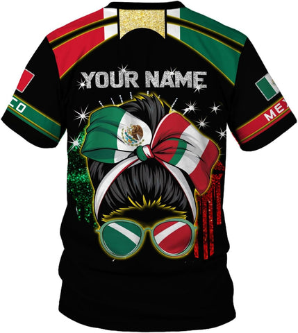 Mostprints Personalized Mexico Shirts for Women, Custom Name Mexican Shirts for Women, Mexico Shirt Flag Women Full Size New