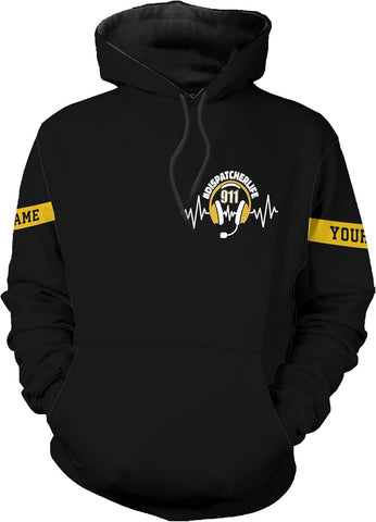 Leeprints Personalized 911 Dispatcher 3D Hoodie, Custom Sweatshirt, Thin Gold Line Flag 3D Zip Shirt