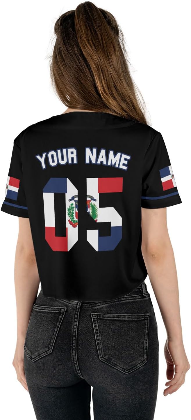 AOVL Custom Dominica Republic Crop Top Baseball Jersey Dominicana Republic Shirt for Team Dominican Flag Jersey for Men Women