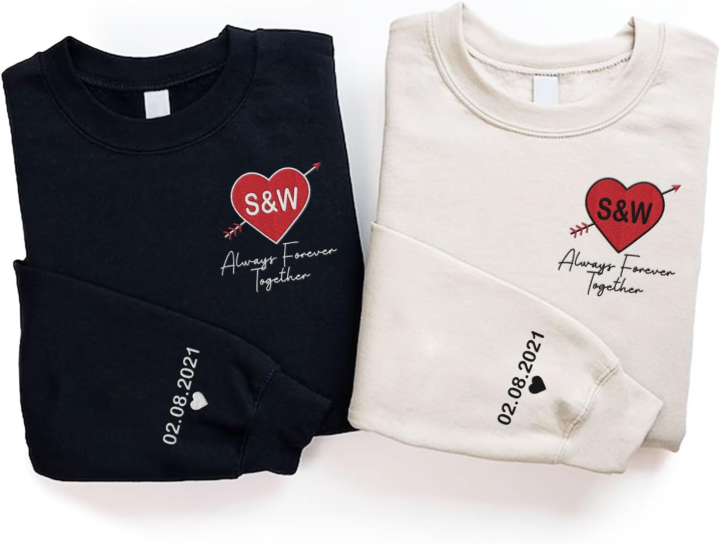 Personalized Embroidered Heart Hoodies For Couples, Matching Couple Sweaters Custom Anniversary Sweatshirts Spider Heart