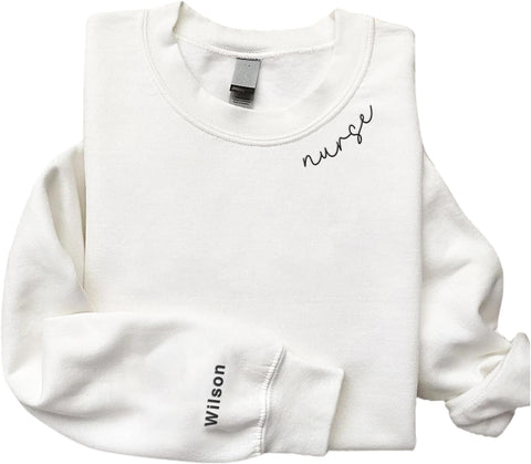 Personalized Embroidered Nurse Crewneck Sweatshirts for Women, Emergency Nurse Registered Nurse Sweatshirt (Cotton, SS71), Small-5X-Large