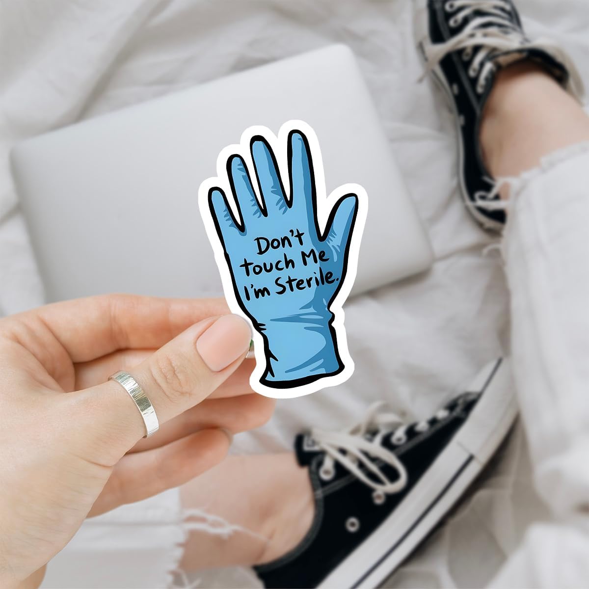 3 Pcs Don't Touch Me I'm Sterile Bumper Sticker, Surgical Tech Stickers, CNA Nurse Pediatric Labor Delivery Medical Assistant Nicu Vinyl Sticker 3x3 for Water Bottles Laptop Phone Car Helmet (SK2)