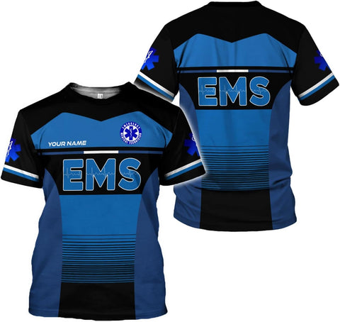 Mostefy Personalized Name EMS Shirt 3D Uniform Emergency Medical Technician, EMS Shirts for Men, EMT Shirt, Paramedic Shirt
