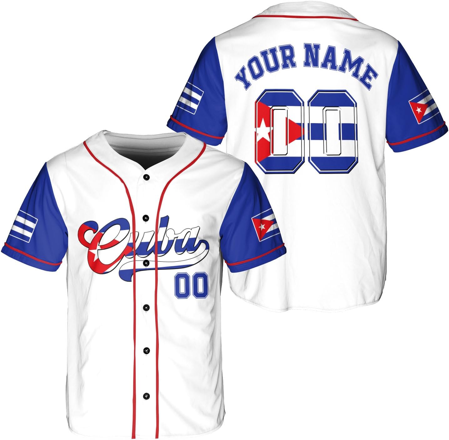 AOVL Personalized Cuba Baseball Jersey Shirt Cuba Flag Jersey Cuban Jersey for Men and Women Jersey Cuban Cuba Flag Shirt