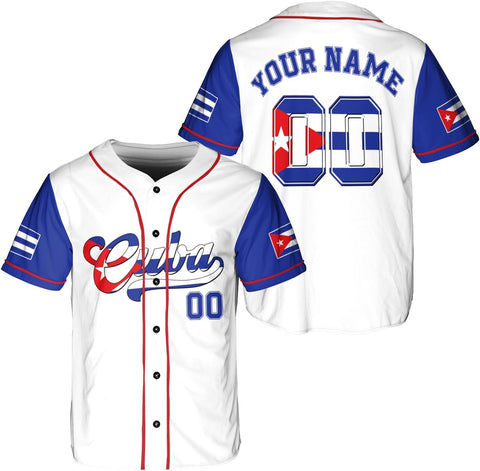 AOVL Personalized Cuba Baseball Jersey Shirt Cuba Flag Jersey Cuban Jersey for Men and Women Jersey Cuban Cuba Flag Shirt