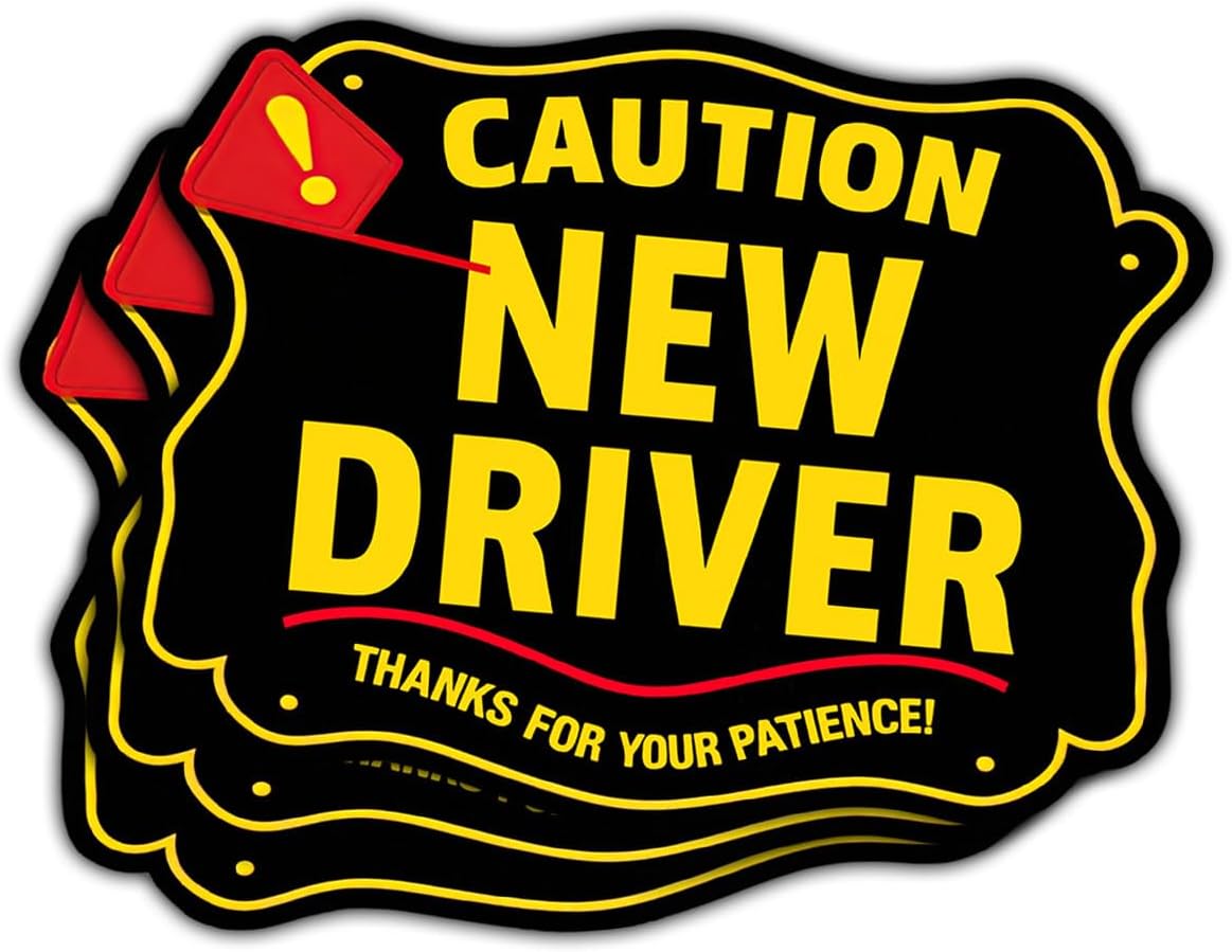 Caution New Driver, Thanks for Your Patience 3" Car Sticker, New Driver Bumper Sticker, Decal Safety Signs for New Driver, Sticker Waterproof for Truck, Car, Helmet