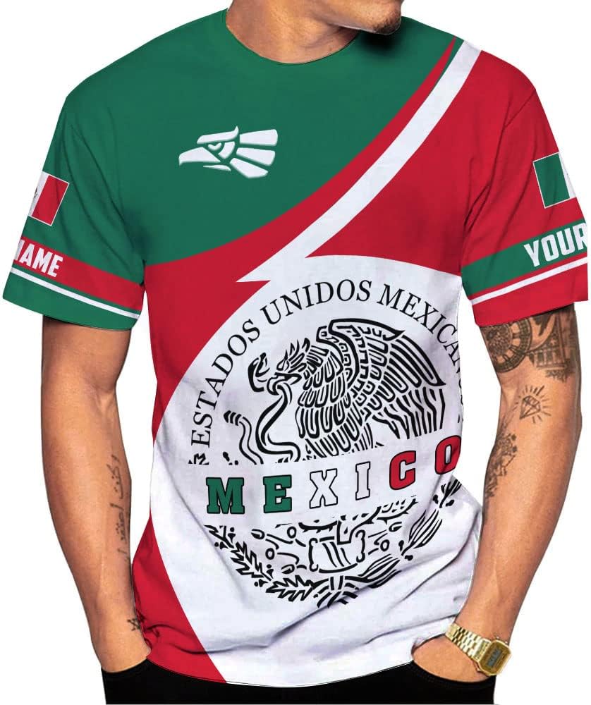 Mostprints Personalized Name Mexican Shirts for Men 3D, Customized Mexico Shirts for Men, Mexico Shirts for Women Mexico Shirt