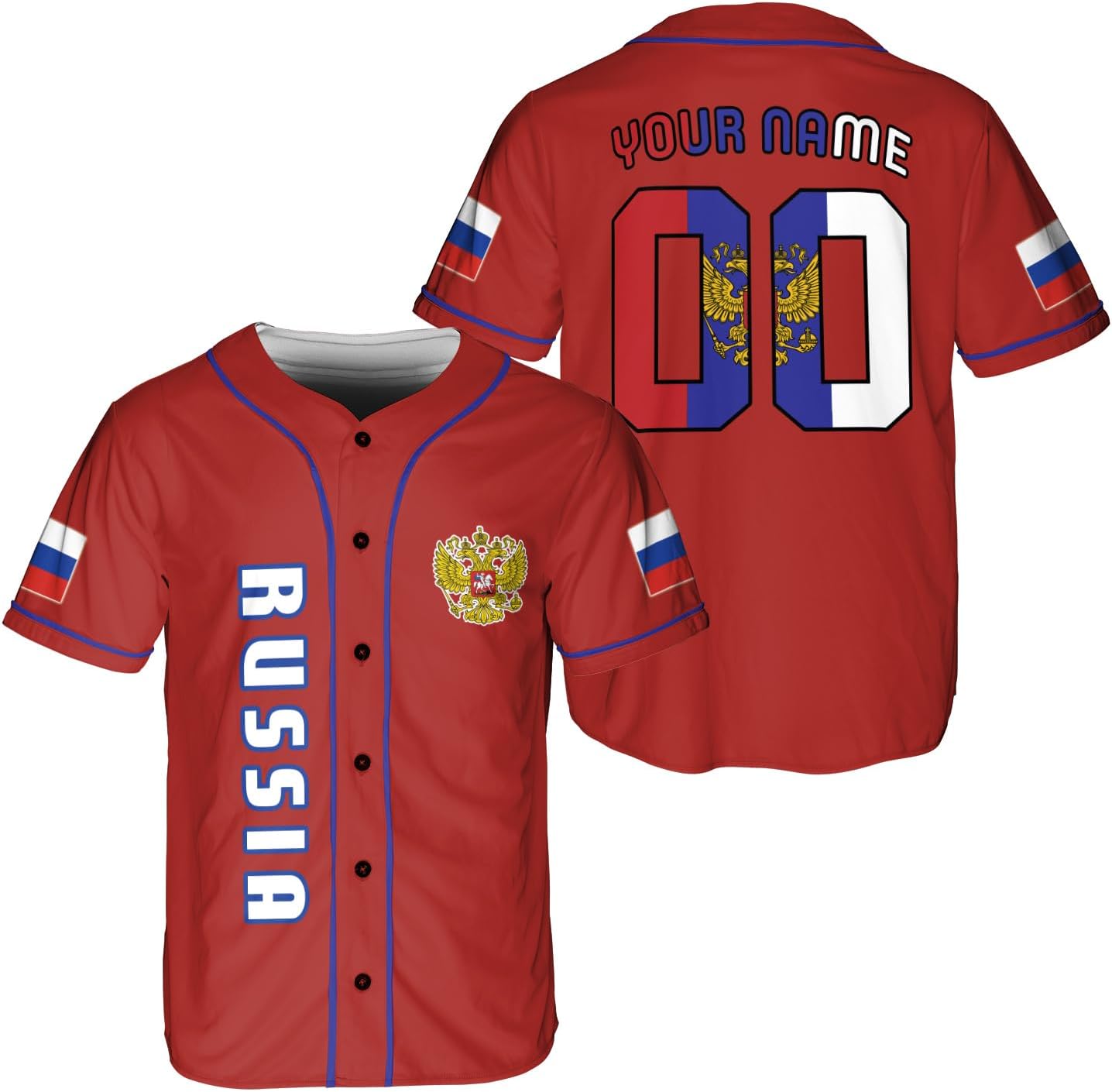 Podagree Personalized Russia Baseball Jersey, Russian Proud Flag Jersey Shirt Russian Coat of Arms Gift for Men Women