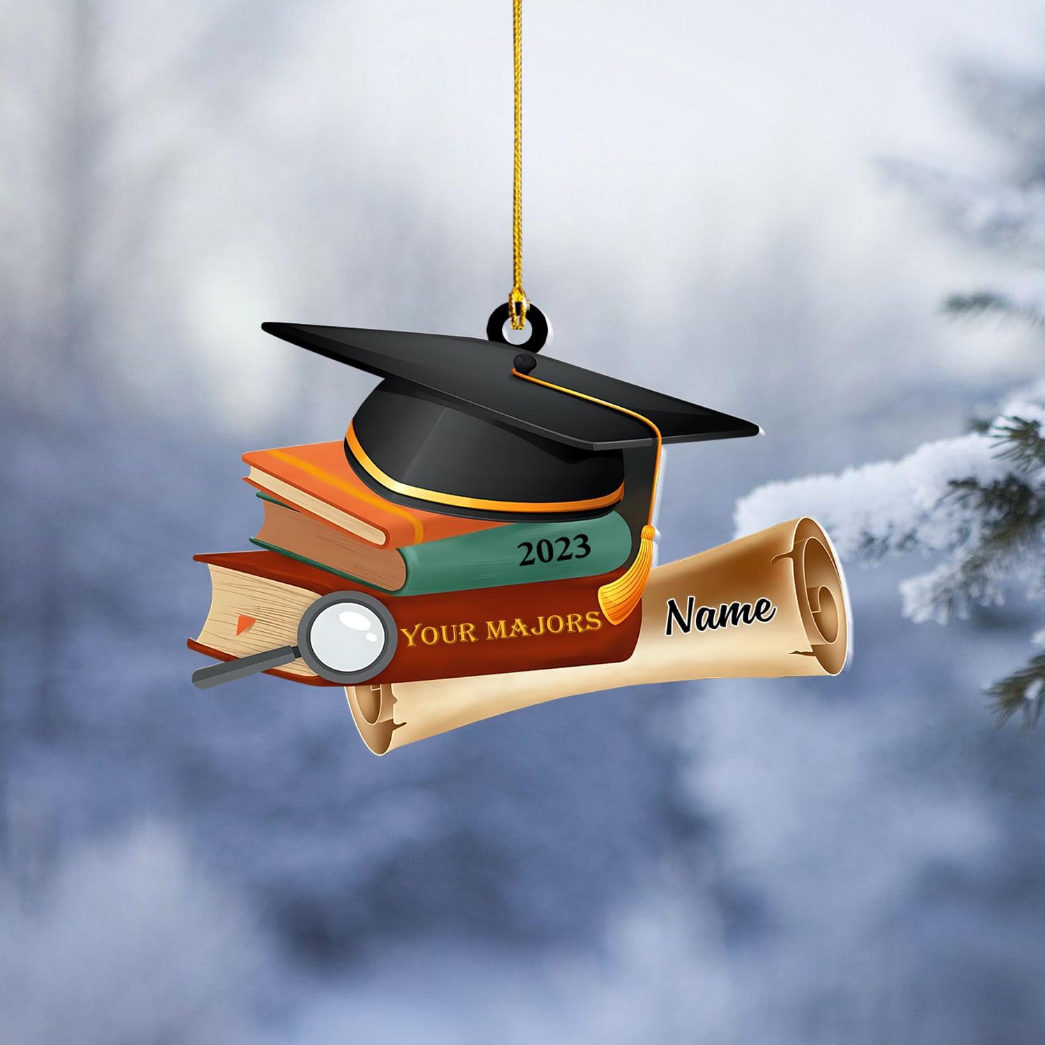 MoonArt Personalized Graduation Christmas Ornament Customization Wood Plastic Ornaments for Xmas High School College Bachelor Master's Degree PhD Graduate Keepsake School, Teacher Graduation (GD2)