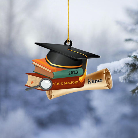 MoonArt Personalized Graduation Christmas Ornament Customization Wood Plastic Ornaments for Xmas High School College Bachelor Master's Degree PhD Graduate Keepsake School, Teacher Graduation (GD2)