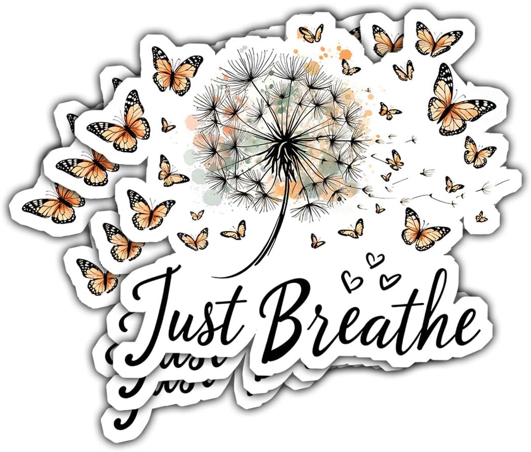 3 Pcs Just Breathe Sticker, Meditation Sticker, Mindfulness Sticker, Mindfulness in Every Breath Sticker for Laptop Water Bottle Phone Car Window Helmet Vinyl Stickers 3 Inches