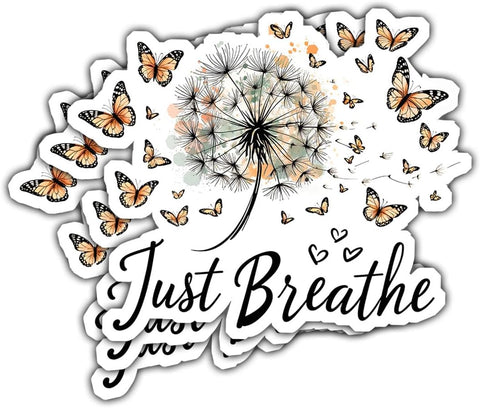 3 Pcs Just Breathe Sticker, Meditation Sticker, Mindfulness Sticker, Mindfulness in Every Breath Sticker for Laptop Water Bottle Phone Car Window Helmet Vinyl Stickers 3 Inches