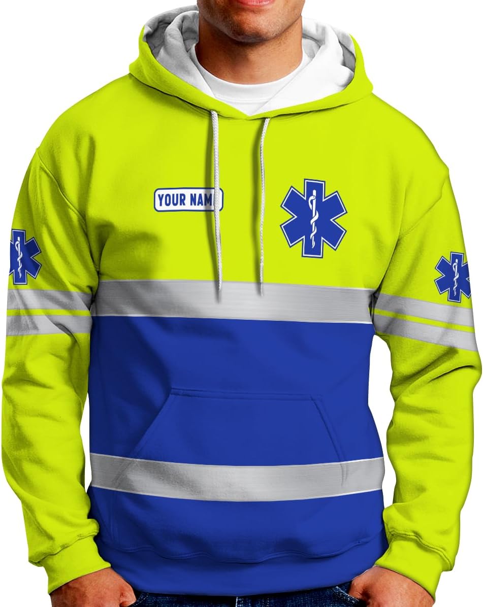 Leeprints Personalized EMT Hoodie EMS Sweatshirt Custom EMS Zip Hoodie Paramedic Uniform Emergency Medical Technician Shirts