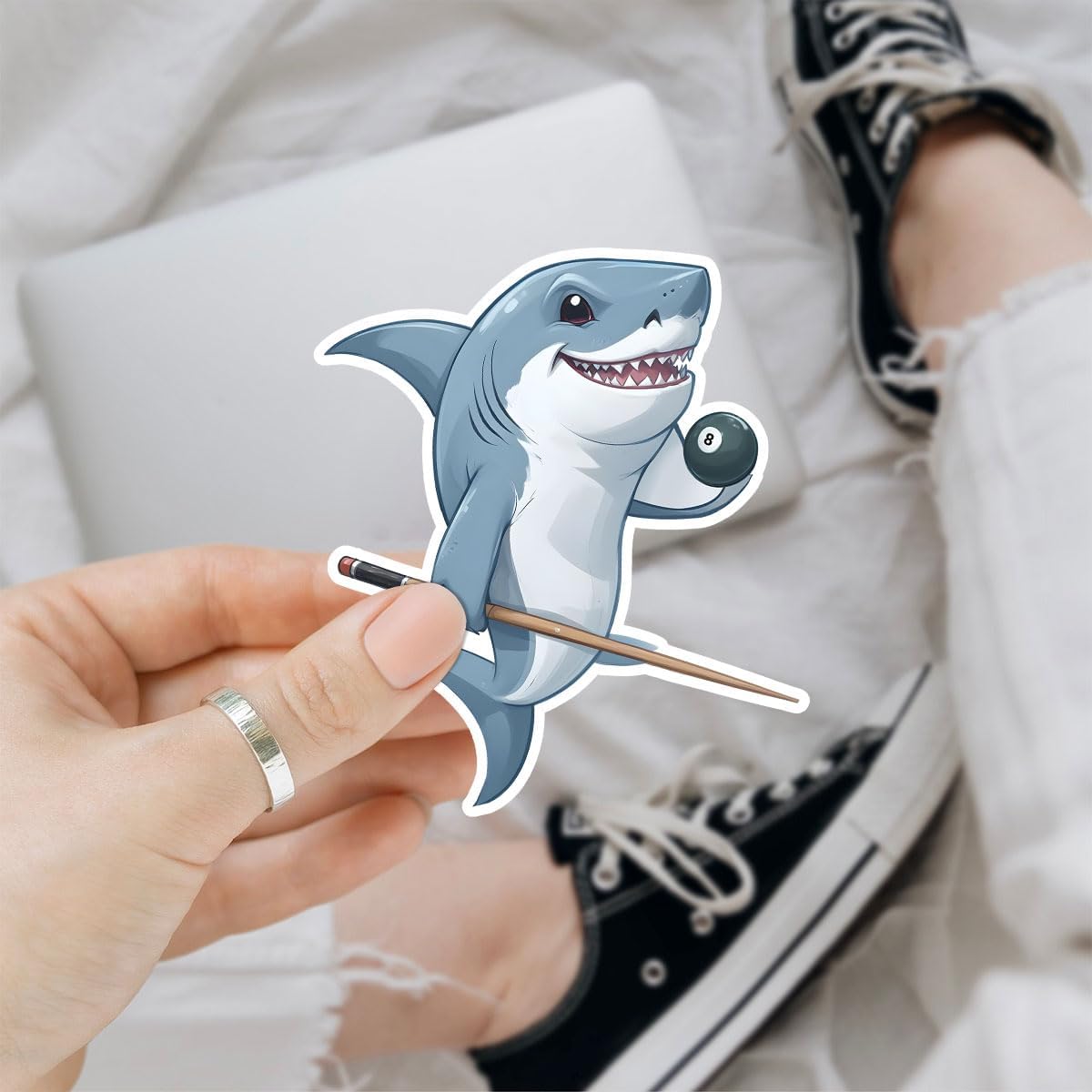 (3Pcs) Cool Shark with 8 Ball Sticker, Pool Shark Bumper Sticker, Billiard Sticker, Pool Decal, Billiards 8 Ball Black Sticker Bumper - Stickers for Laptop Water Bottle Phone Car Window Helmet 3"