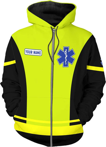 Leeprints Personalized EMT Hoodie EMS Sweatshirt Custom EMS Zip Hoodie Paramedic Uniform Emergency Medical Technician Shirts