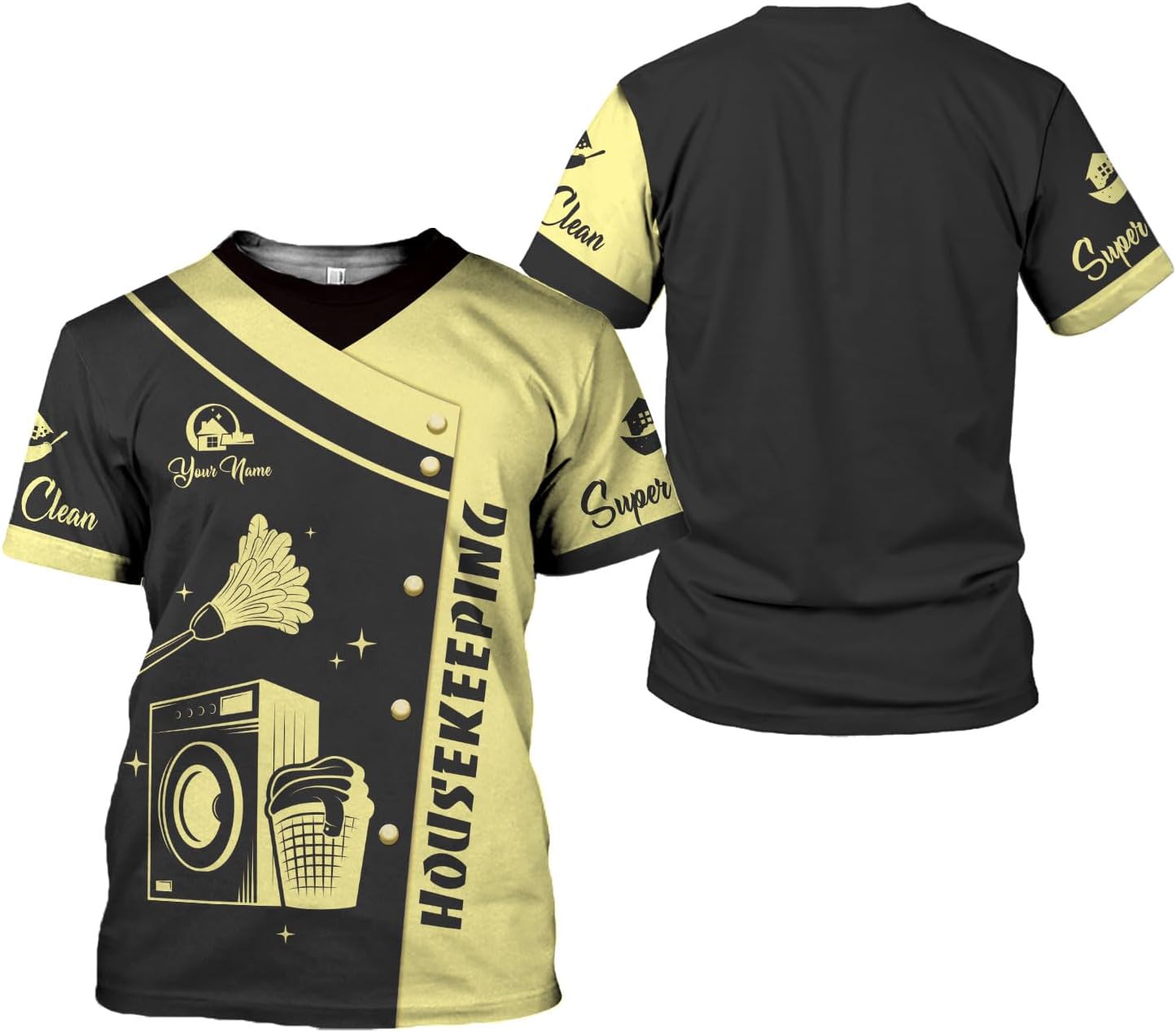 Personalized Housekeeping Shirts, Custom Cleaning Uniforms for Women 3D Cleaning Service Gifts Housekeeper Shirt Clean Lady