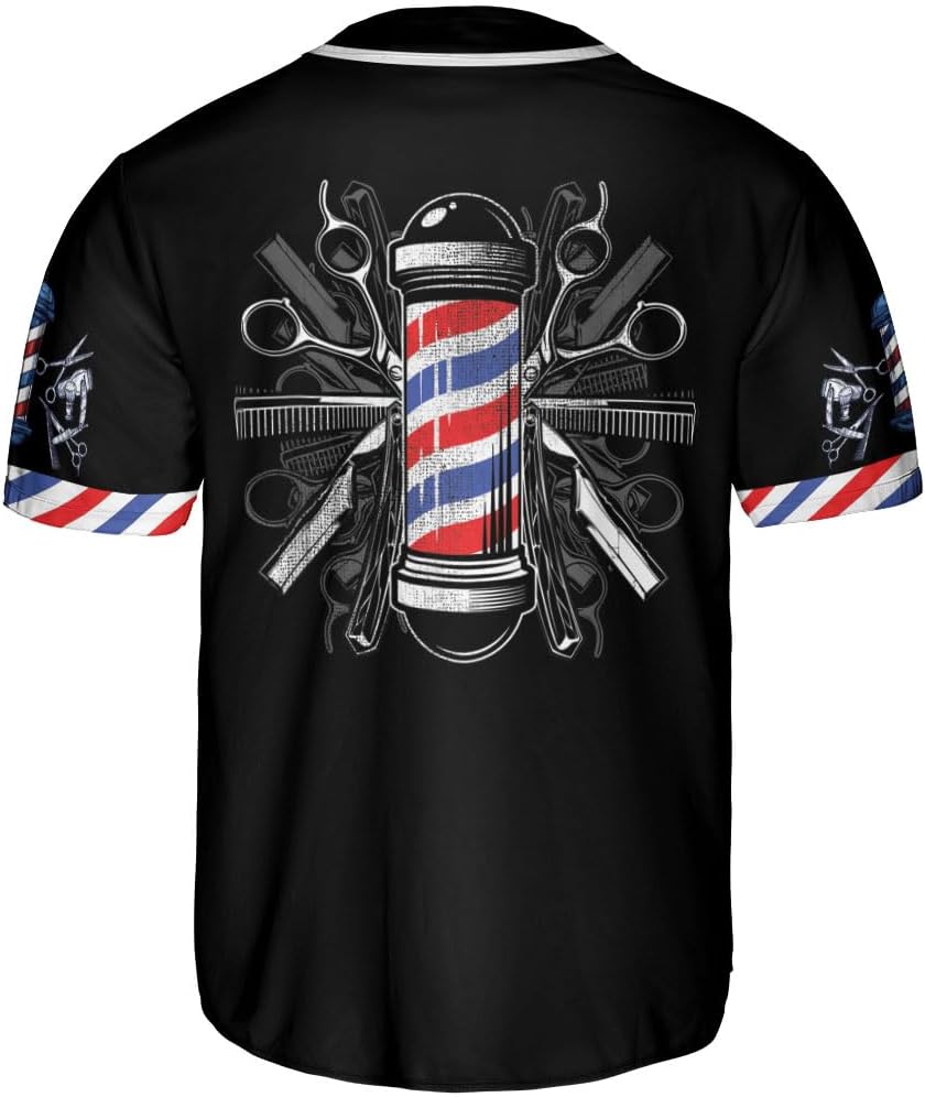 Custom Barber Shop Baseball Jersey Personalized Name Barber Shirt 3D for Men Women Hairdresser Shop Gift Scissors Pole Shirts