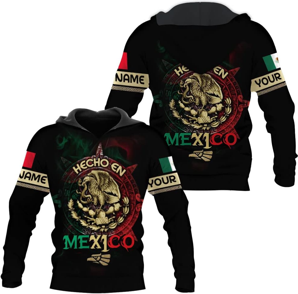 Mostprints Personalized Name Mexican Hoodie 3D, Customized Mexican Hoodies for Men, Unisex Mexico Hoodie, Mexico Hoodies for Men