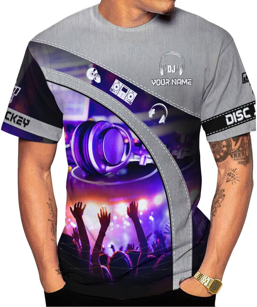 MAPrints Personalized DJ 3D T-Shirts, Custom Name DJ 3D Tee, EDM Music Festival Clothing, DJ Gift Birthday, DJ Gifts for Men