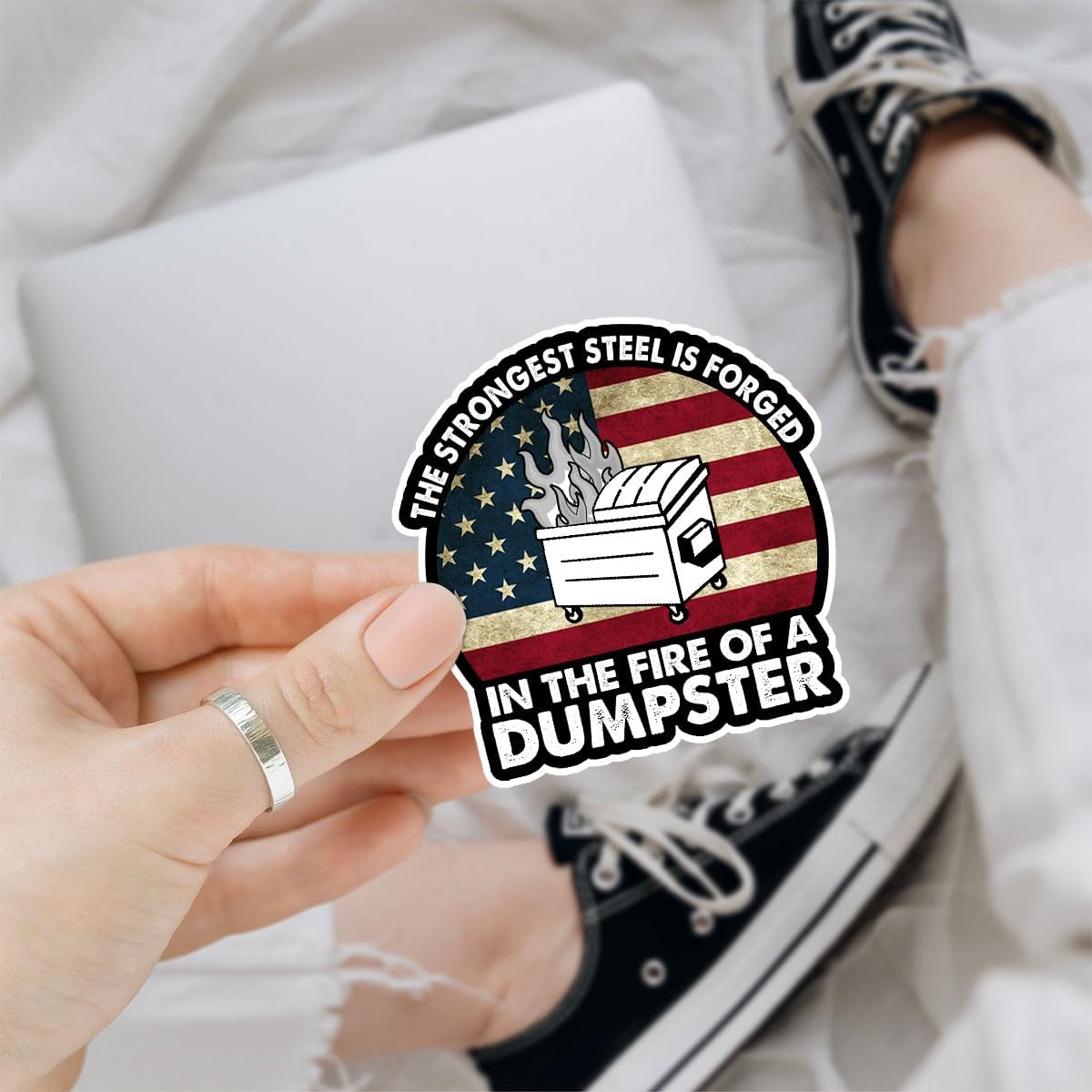 3 Pcs The Strongest Steel is Forged in The Fire of a Dumpster Sticker Vintage Funny, Motivational The Strongest Steel Dumpster Fire Patch Stickers for Laptop Bottle Phone Car Helmet 3"x3" (F2)