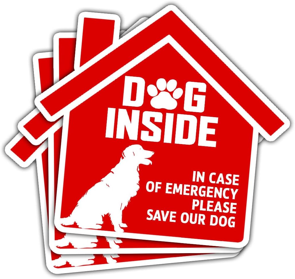 (3Pcs) Dog Inside Fire Sticker, Dog Inside in Case of Emergency Please Save Our Dog Sticker Decal, Dog in House Fire Sticker, Pet Emergency Sticker, Sticker Waterproof for Home, Door, Decal 5"