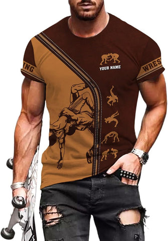 MAPrints Personalized Name Wrestling Shirt 3D All Over Print, Wrestle T-Shirt, Funny Free Hug Wrestling T-Shirt for Men S-5XL