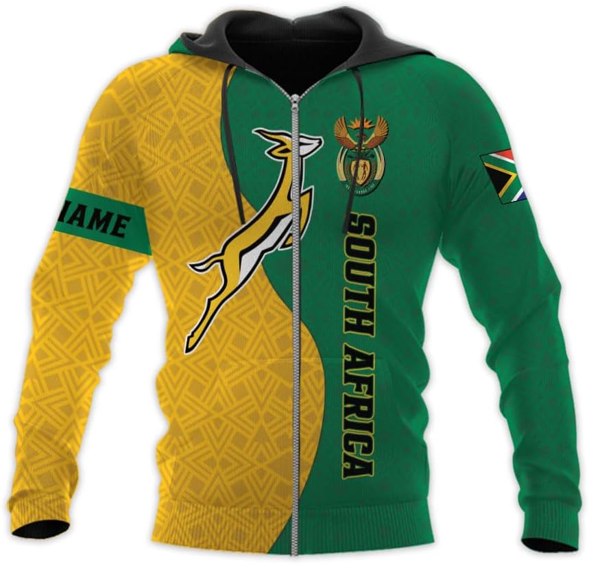 Leprints Personalized South Africa 3D Hoodie, African Pride Zip Hoodie, South Africa African Flag National Sweatshirt