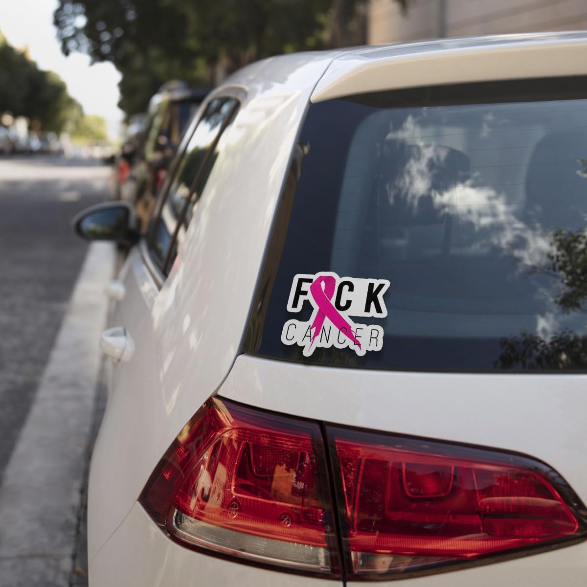 (3Pcs) Breast Cancer Awareness Pink Fighter Ribbon Vinyl Decal Sticker, Fuck Cancer Pink Ribbon Sticker Breast Cancer Car Decal Sticker Waterproof for Water Bottle, Car, Helmet Decal 5" (Ribbon 2)