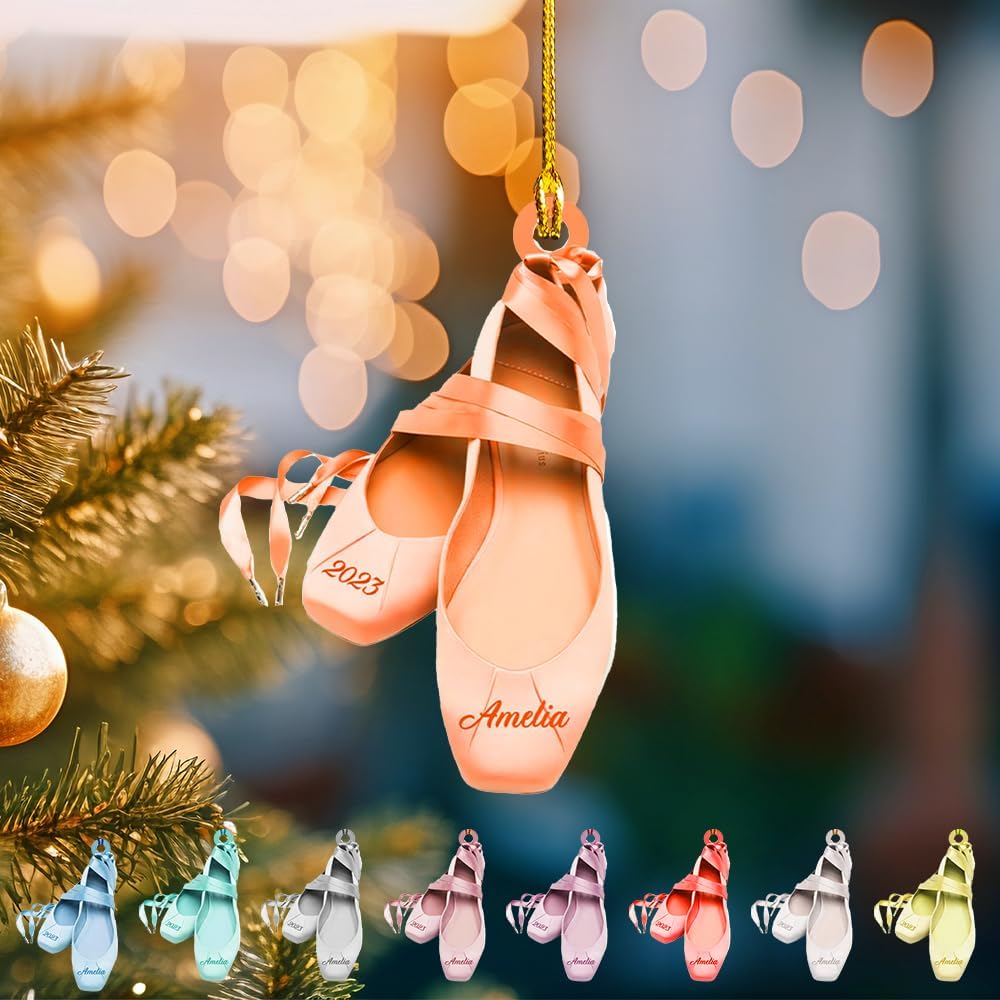 MoonArt Personalized Ballet Ornament Ballerina Ornament Personalized Dancing Ornament Ballet Pointe Shoes Christmas Personalized Christmas Wood Plastic Ornament Gift for Ballet Dancers (BLL4)