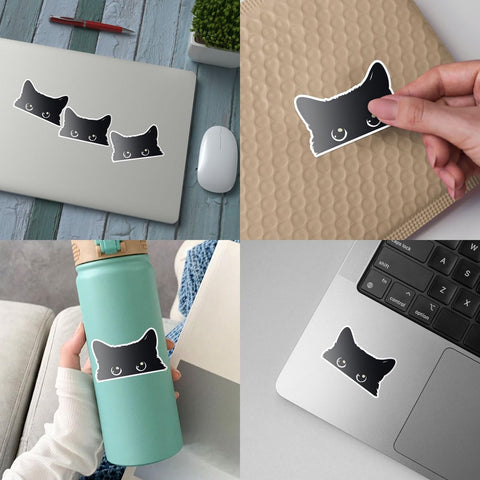 (3Pcs) Peeking Sneaky Cat Sticker, Cute Black Cat Meme Sticker Car Decal Bumper Stickers, Kitty Vinyl Stickers - Stickers for Laptop Water Bottle Phone Car Window Helmet 3 Inches