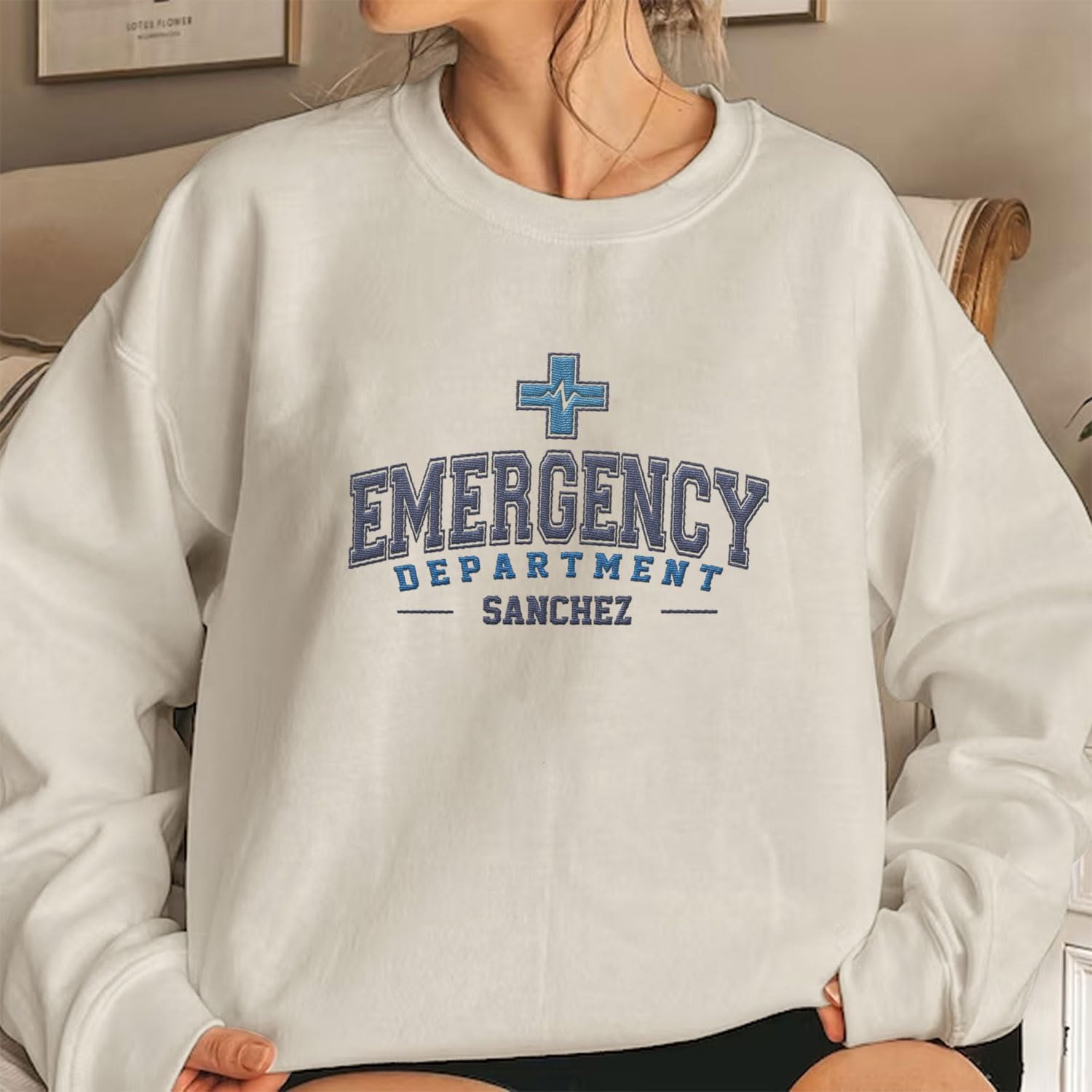 Custom Emergency Department Embroidered Crewneck Sweatshirt, Er Nurse Shirt, Emergency Nurse Hoodie, Er Nurse Gift, Rn Shirt (Cotton, SS402)