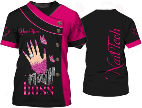 MAPrints Personalized Nails Shirts Nail Tech Uniform 3D Tshirt Nail Artist Shirt Nail Technician Shirt Gift for Manicurista